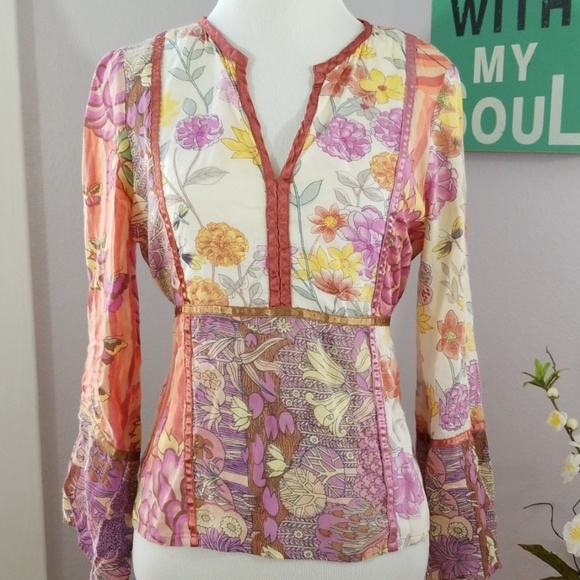 Anthropologie Tops - Anthropologie Boho Floral Blouse